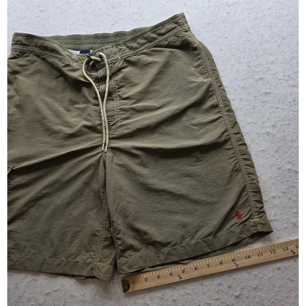 Polo Ralph Lauren Vintage Men's Brown w Red Pony Lined Swim Shorts. Size M